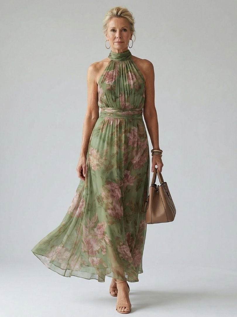 Anne & Elise | Robe Midi Dos-Nu Froncée Élégante